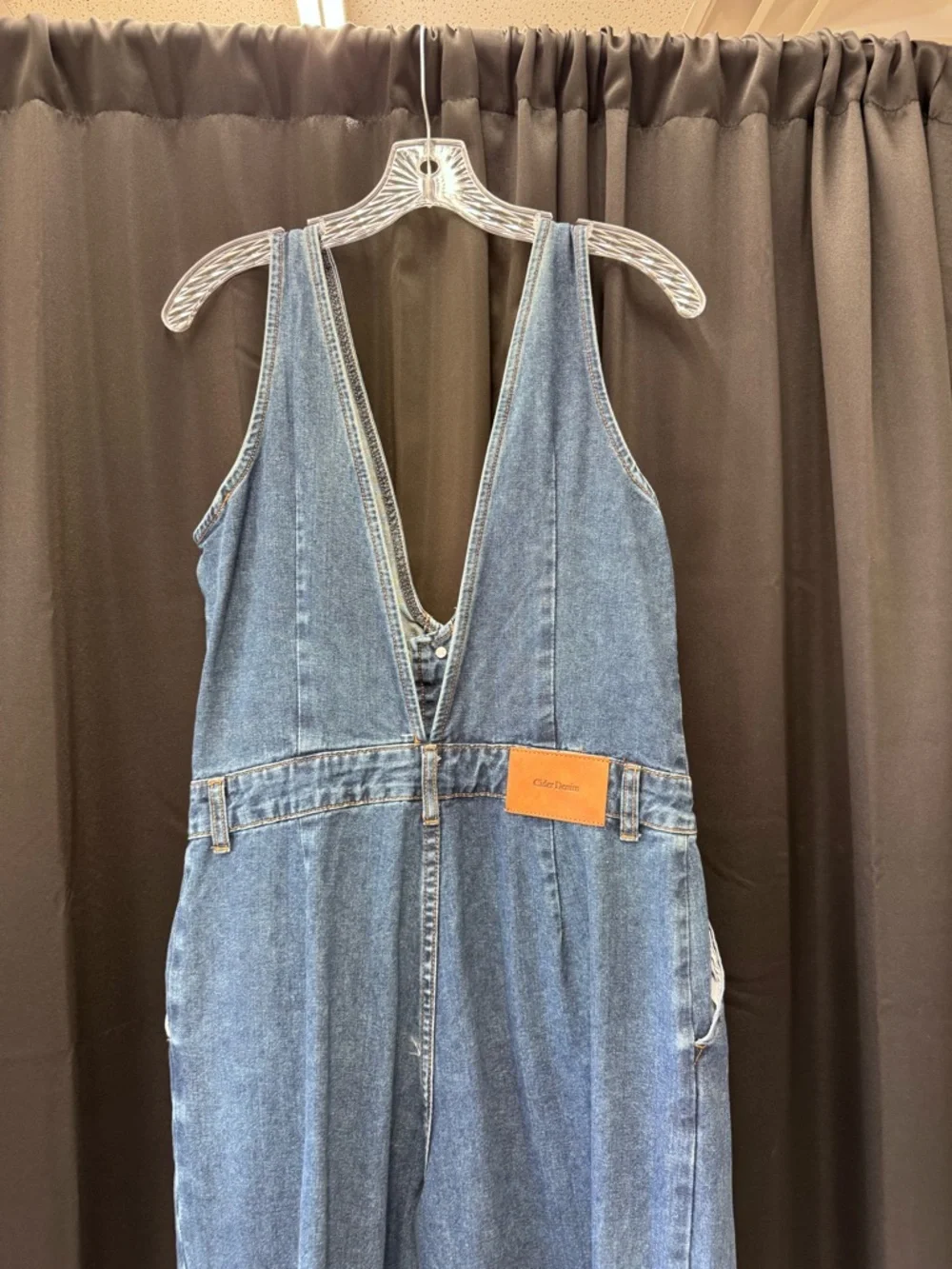 Cider Medium Blue Deep V Denim Overalls